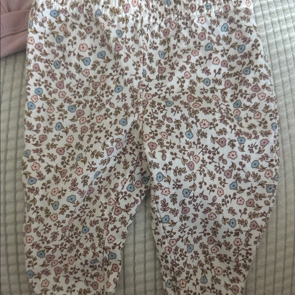 Carter's Mauve Cat Bodysuit and Floral Pants Set
